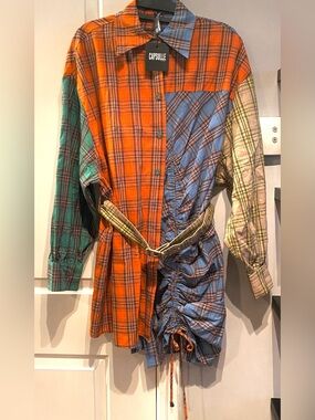 NWT womens Multi-Plaid Asymmetrical Shirt Dress size medium